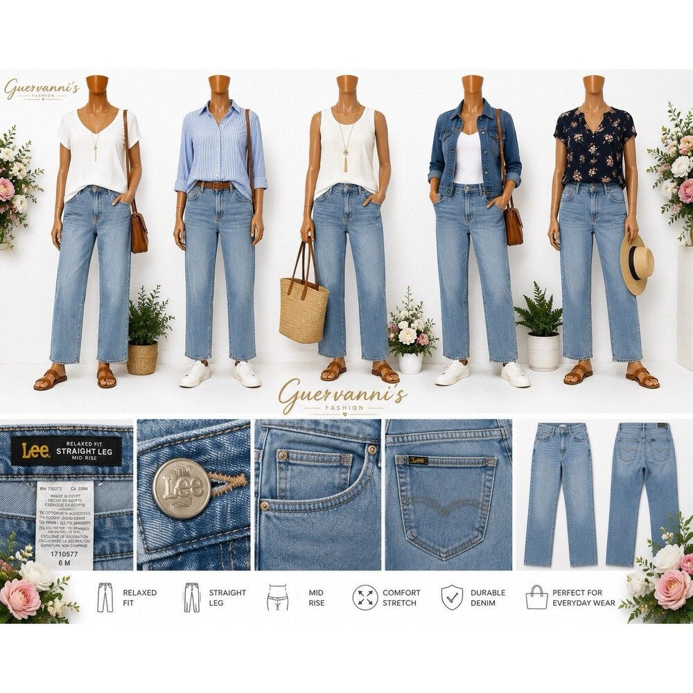 Lee Jeans Womens 28x28 Blue Light Wash Straight Relaxed High Rise Denim Ladies